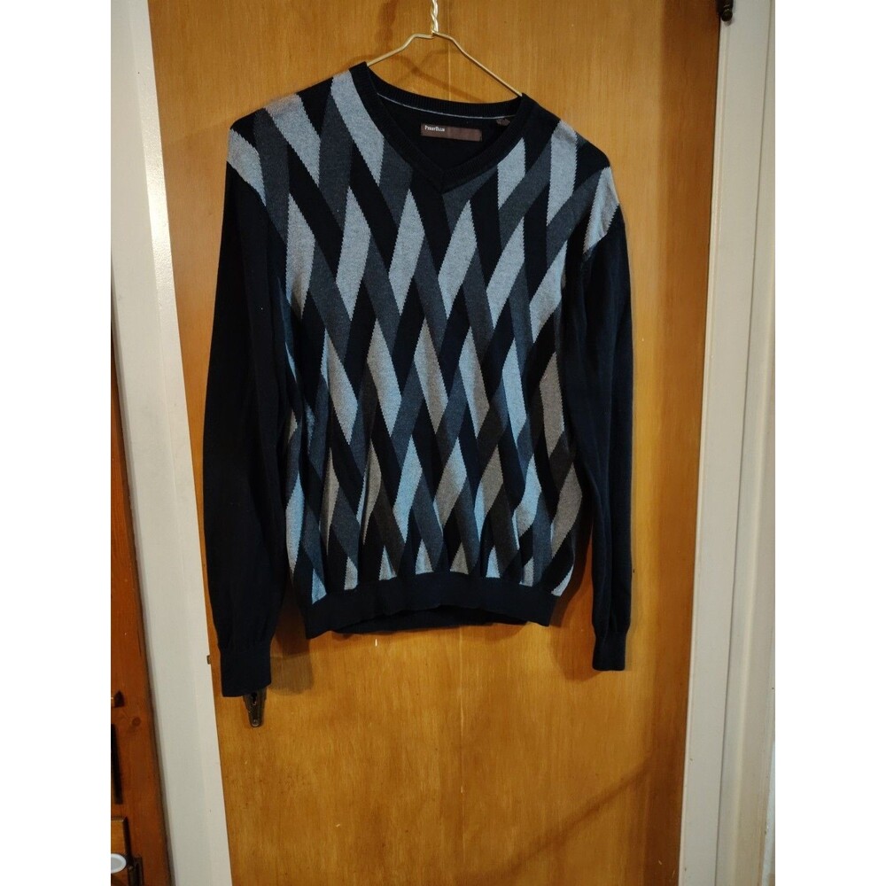 Perry Ellis Mens Long Sleeve Black Argyle Pullover Sweater Extra Large. XL